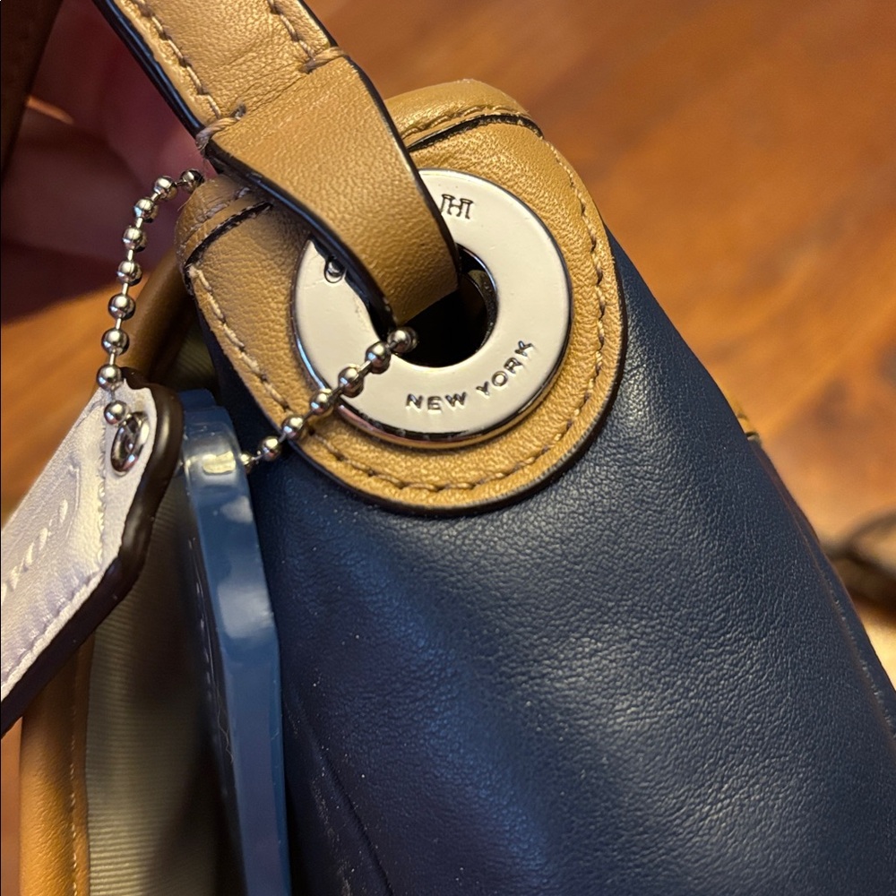 Coach Navy, White & Tan Leather Crossbody Bag - Picture 7 of 12